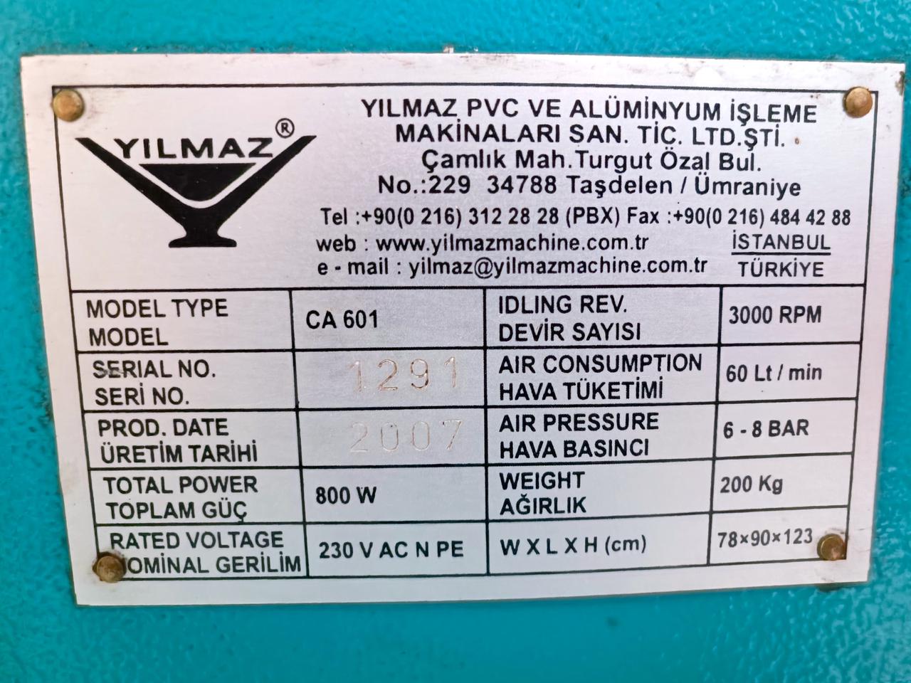 YILMAZ CA 601 Углозачистной станок для окон ПВХ на одну фрезу с быстросъемной втулкой (Б/У оборудование)