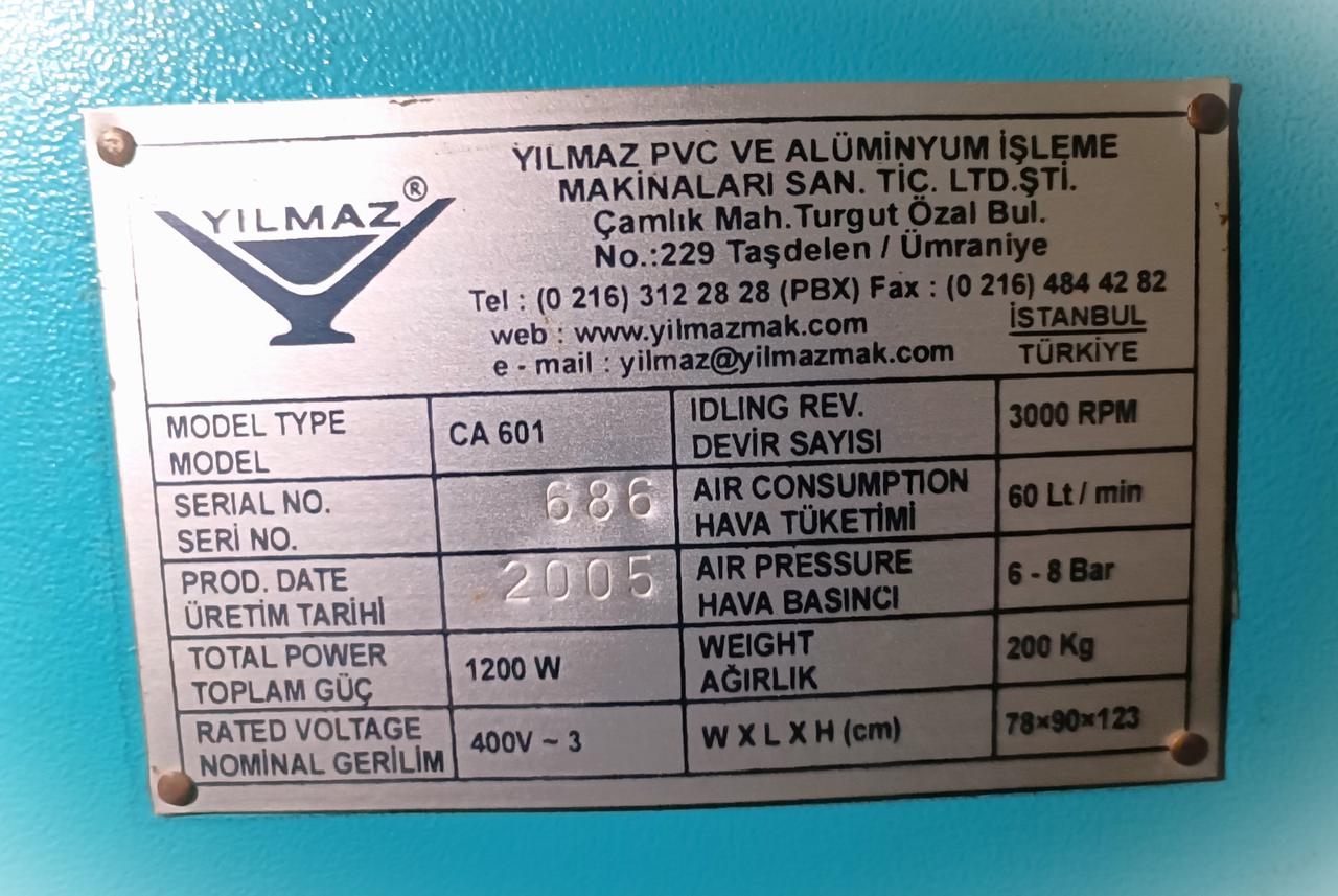 YILMAZ CA 601 Углозачистной станок для окон ПВХ на одну фрезу с быстросъемной втулкой (Б/У оборудование)