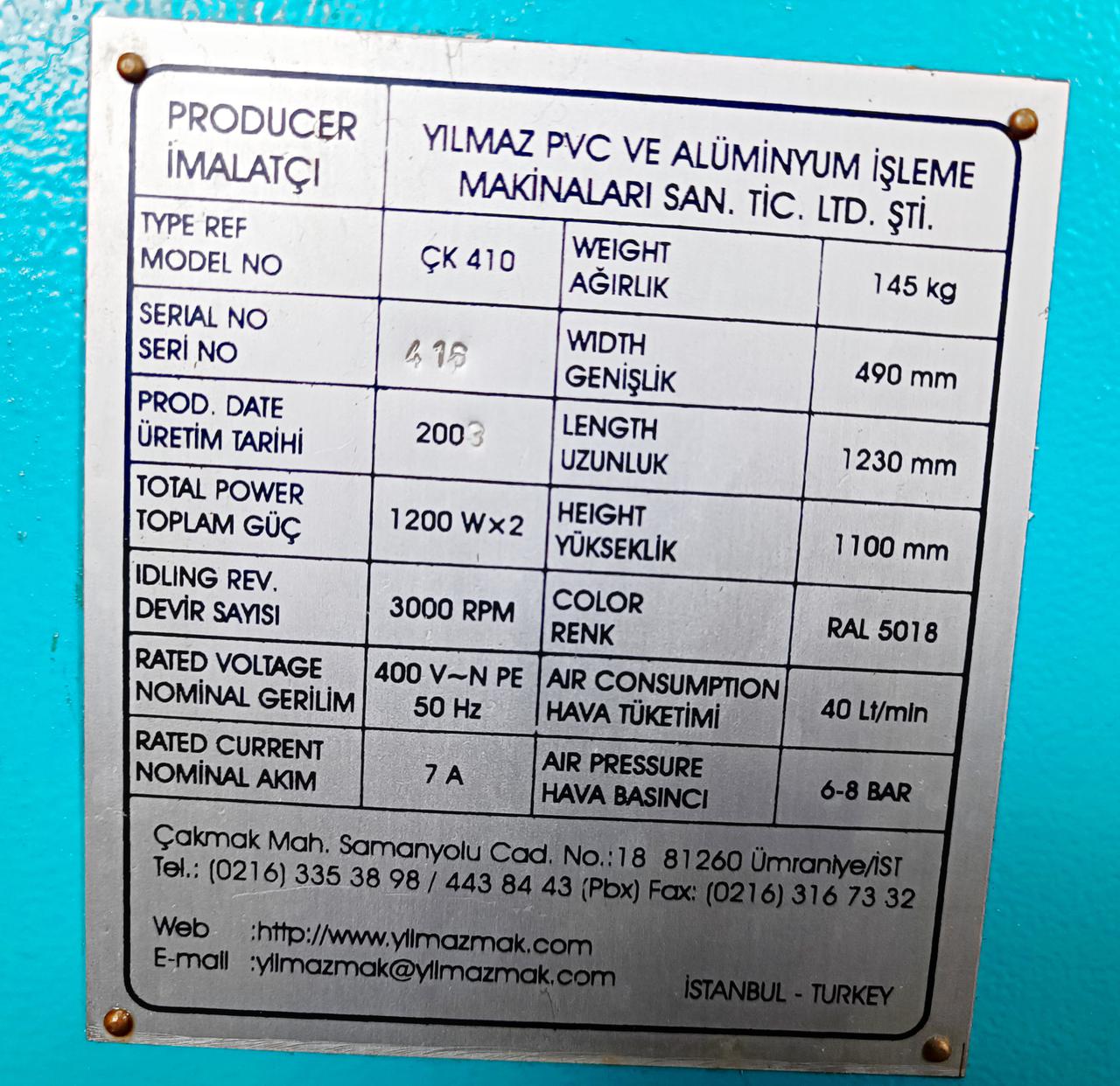 YILMAZ CK 410 Автоматический штапикорез для производства окон ПВХ (Б/У оборудование)