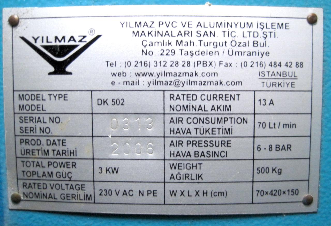 YILMAZ DK 502 Автоматический двухголовочный сварочный станок для производства пластиковых окон (Б/У оборудование)