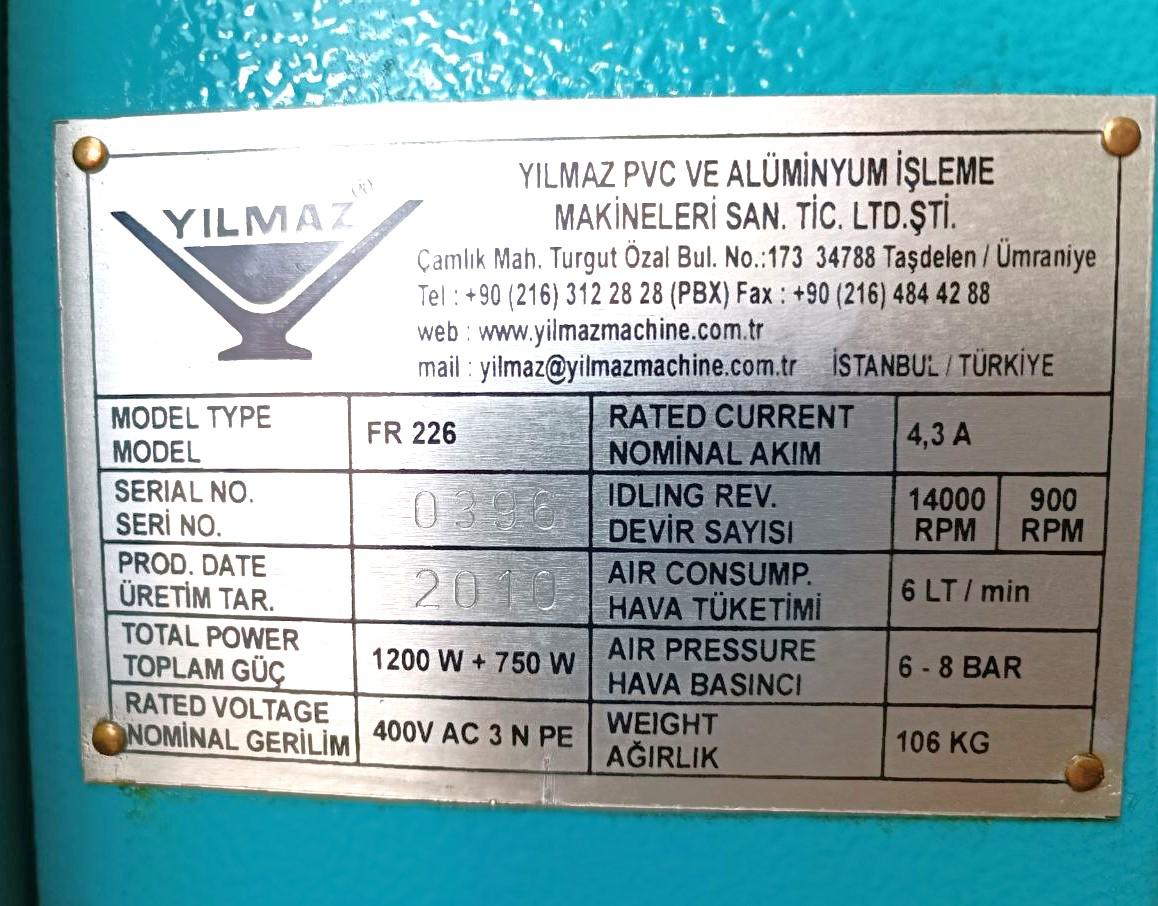 YILMAZ FR 226 Копировально-фрезерный станок для окон ПВХ с автоматической подачей тройной фрезерно-сверлильной головки (Б/У оборудование)