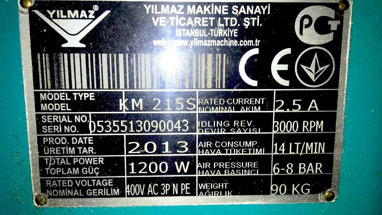 YILMAZ KM 215 S Станок для обработки торцов импоста с изменяемым углом и пневматической подачей фрезы (Б/У оборудование)