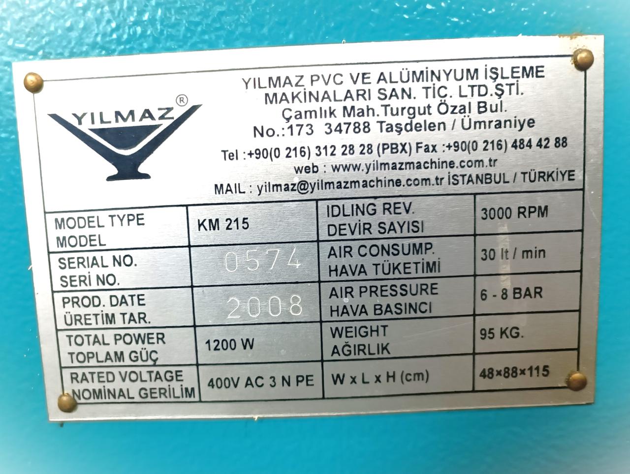 YILMAZ KM 215 Станок для фрезерования торцов импоста с автоматической подачей фрезы (Б/У оборудование)