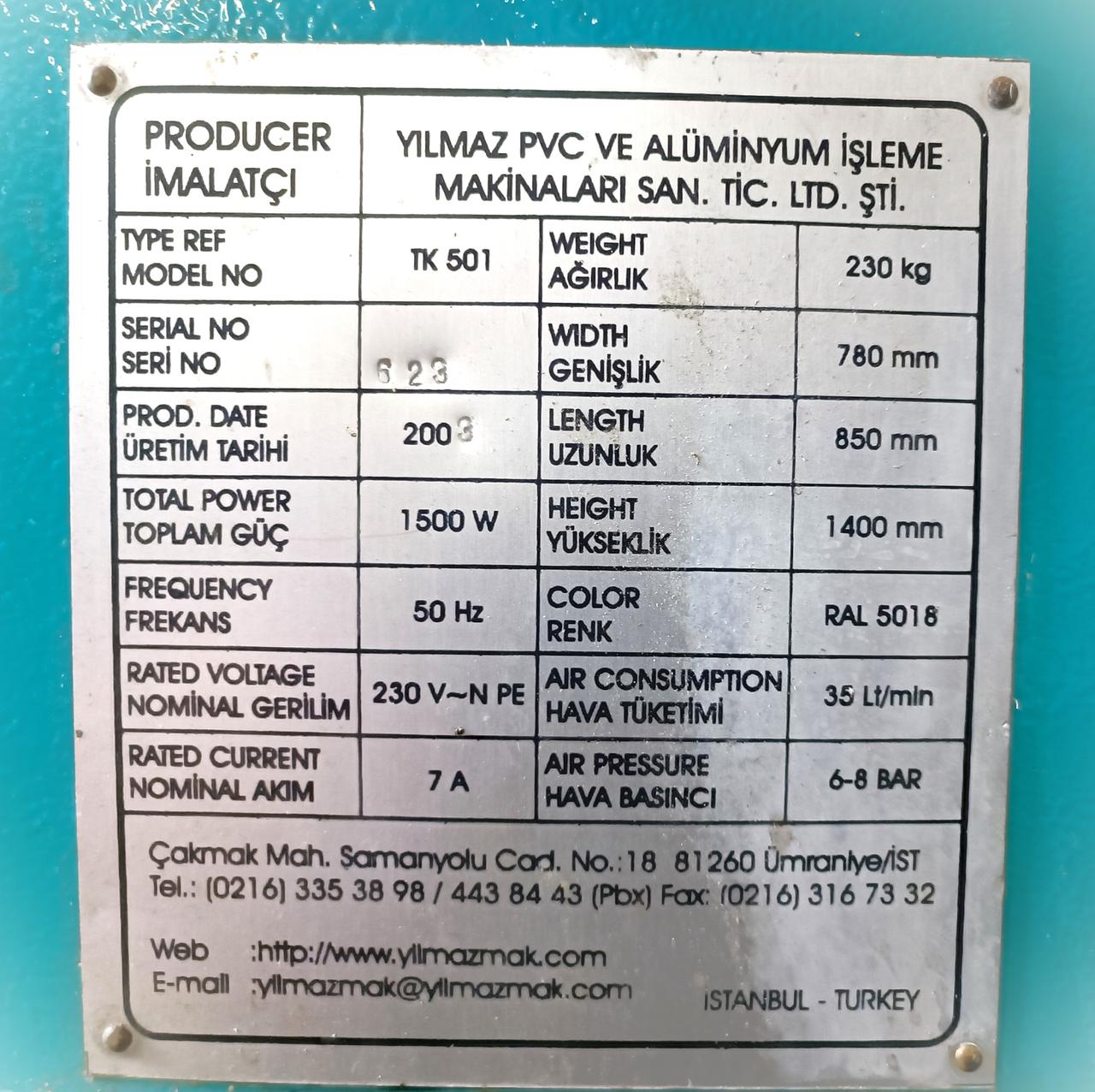 YILMAZ TK 501 Одноголовочная сварочная машина для производства пластиковых окон (Б/У оборудование)