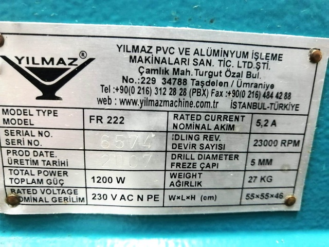 YILMAZ FR 222 Портативный копировально-фрезерный станок для алюминиевых и ПВХ окон (Б/У оборудование)