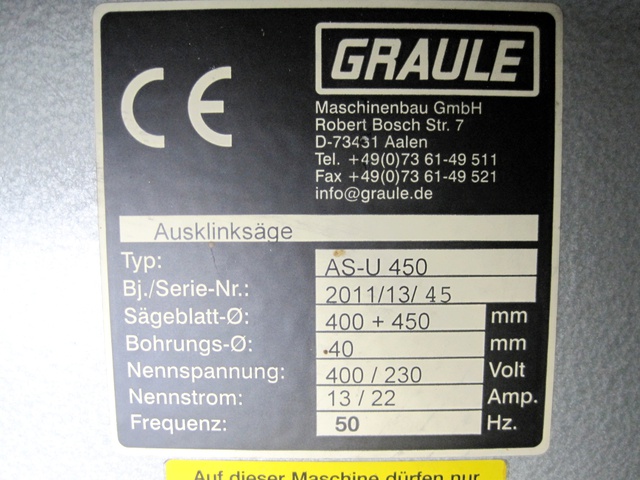 GRAULE AS-U 450 Вырубная пила для резки алюминиевого профиля в двух плоскостях 