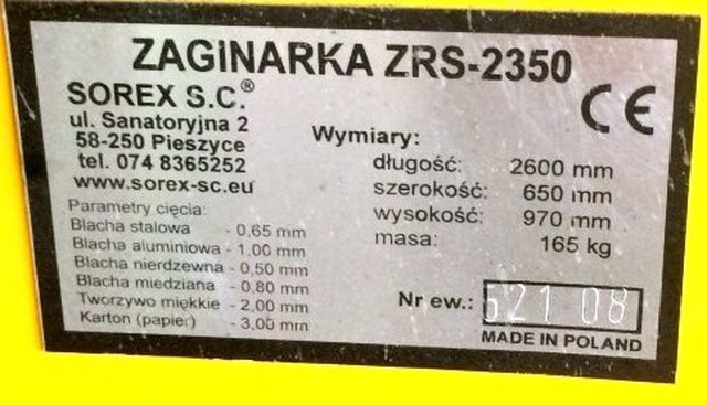 ZAGINARKA ZRS 2350 Листогибочный станок 